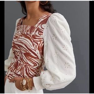 love the label smocked puffed sleeve blouse anthro